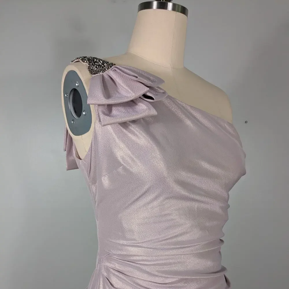Teri Jon Prom Dress Maxi Gown 6 Purple Rickie Freeman Metallic Shoulder Formal - Picture 4 of 11